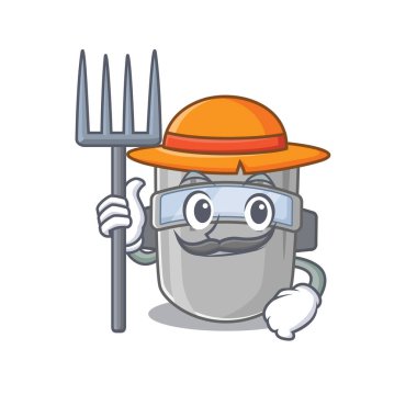 Kaynak maskotu tasarımı şapka takan bir çiftçi olarak çalışıyor.