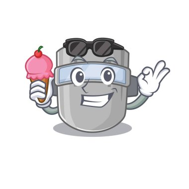 Dondurma tutan kaynak maskesinin karikatür çizimi.