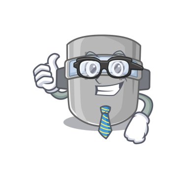 Kaynak maskesi çizimi. İş adamı gözlük ve kravat takıyor.