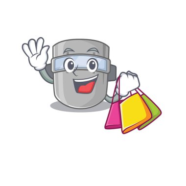 Zengin kaynak maskeli, alışveriş torbalı çizgi film karakteri.