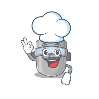 Şef şapkası takan yetenekli kaynak maskeli şef çizgi film çizimi