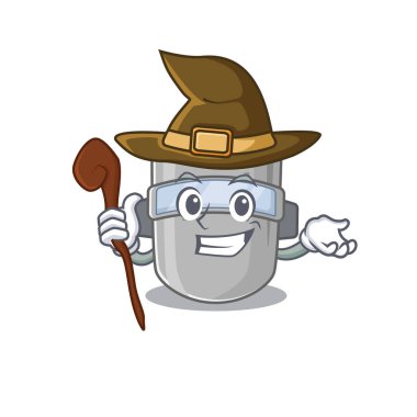 Kaynak maskesi komik ama sinsi cadı çizgi film karakteri tasarımı