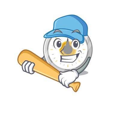 Havalı eski mutfak zamanlayıcısı karikatür resim tasarımı beyzbol oynuyor. Vektör illüstrasyonu