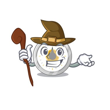 Sinsi yaşlı cadı mutfak zamanlayıcısı çizgi film karakteri tasarımı. Vektör illüstrasyonu