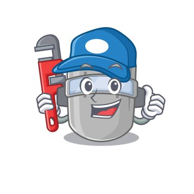 Kaynak maskesinin çizgi film karakteri tasarımı aracı ile bir Tesisatçı