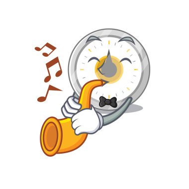 Sahnede trompet çalan eski bir çizgi film müzisyeni. Vektör illüstrasyonu