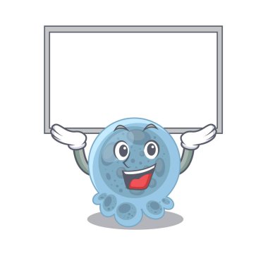 Pasteurella 'nın maskotluk karakteri beyaz tahtada yükseliyor. Vektör illüstrasyonu