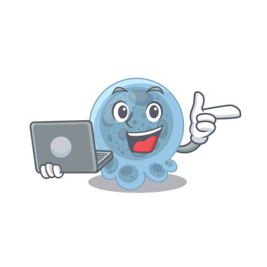 Salgın sırasında evde çalışan güzel bir pasteurella karakteri. Vektör illüstrasyonu