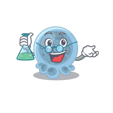 Süper Dâhi Pasteurella Karikatür Profesörü bir laboratuvar üzerinde çalışıyor. Vektör illüstrasyonu