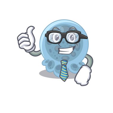 gözlüklü ve kravatlı pastörize iş adamının maskot stili. Vektör illüstrasyonu