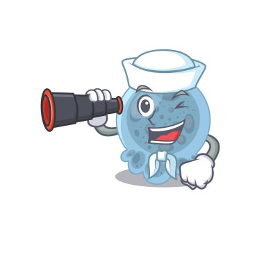 Dürbünlü Pasteurella Sailor 'un karikatür tasarımı. Vektör illüstrasyonu