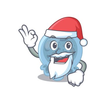 Pasteurella Noel Baba 'nın sevimli, okkalı parmağı olan çizgi film karakteri. Vektör illüstrasyonu