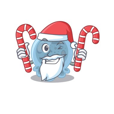 Pasteurella, Noel şekerli Santa Cartoon karakteri gibi giyinmiş. Vektör illüstrasyonu