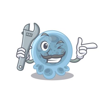 Pasteurella 'nın mekanik olarak çalıştığı bir karikatür tasarımı. Vektör illüstrasyonu