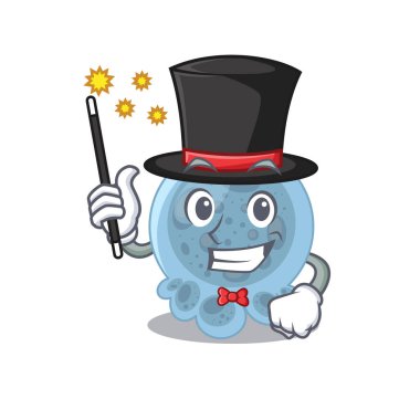 Pasteurella karikatür tasarım tarzında zeki bir sihirbaz. Vektör illüstrasyonu