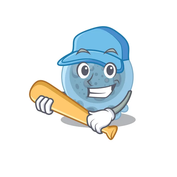 Cool Pasteurella Caricature Image Design Jouer Baseball Illustration Vectorielle — Image vectorielle