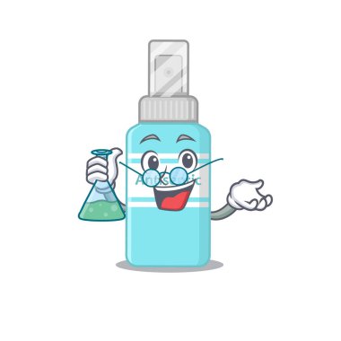 Süper zeki antiseptik karikatür profesörü bir laboratuvar üzerinde çalışıyor. Vektör illüstrasyonu