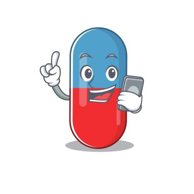 telefonda konuşan hapların karikatür karakter tasarım stili