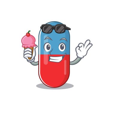 Bir karikatür tasarım koni dondurma ile hap ilaç