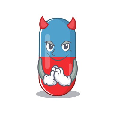 Cadılar Bayramı gecesi şeytan çizgi film karakteri gibi giyinmiş haplar.