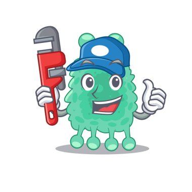 Azotobacter Vinelandii 'nin karikatür karakteri, aletli bir tesisatçı olarak tasarlandı. Vektör illüstrasyonu