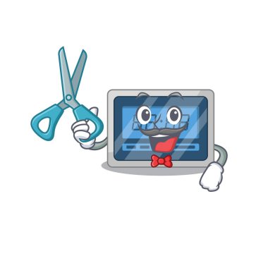 Yetenekli berber olarak dijital zamanlayıcı çizgi film karakteri tasarımı. Vektör illüstrasyonu