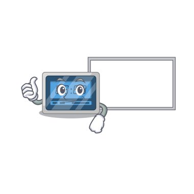 Parmak yukarı parmaklı dijital zamanlayıcı çizgi film tasarımı beyaz bir tahta getir. Vektör illüstrasyonu