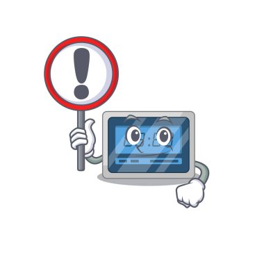 Sayısal zamanlayıcının karikatür simgesi ve ünlem levhası. Vektör illüstrasyonu