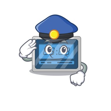 Polis memuru, mavi şapkalı dijital zamanlayıcı çiziyor. Vektör illüstrasyonu