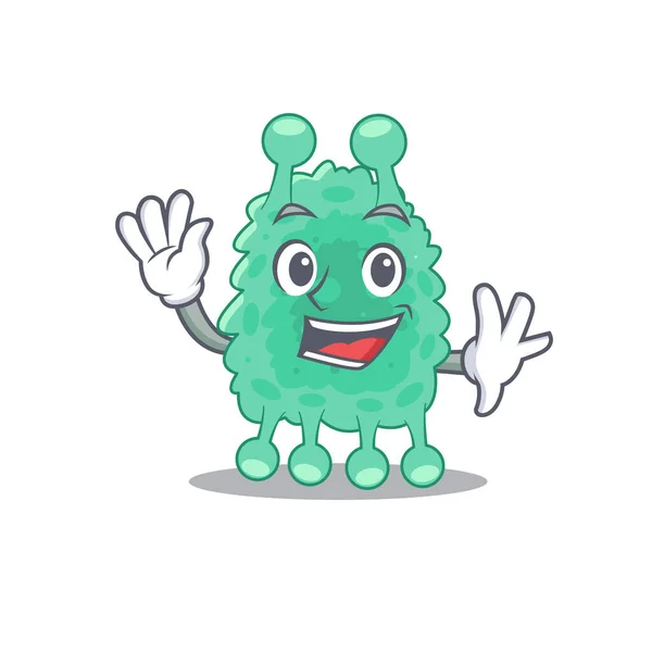 Encantador Azotobacter Vinelandii Estilo Diseño Mascota Sonriendo Saludando Mano Ilustración — Vector de stock