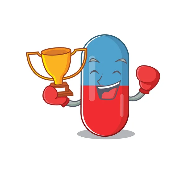 Fabulous boxing winner of pills drug caricature design style — Stock Vector