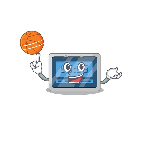Sportig Tecknad Maskot Design Digital Timer Med Basket Vektorillustration — Stock vektor