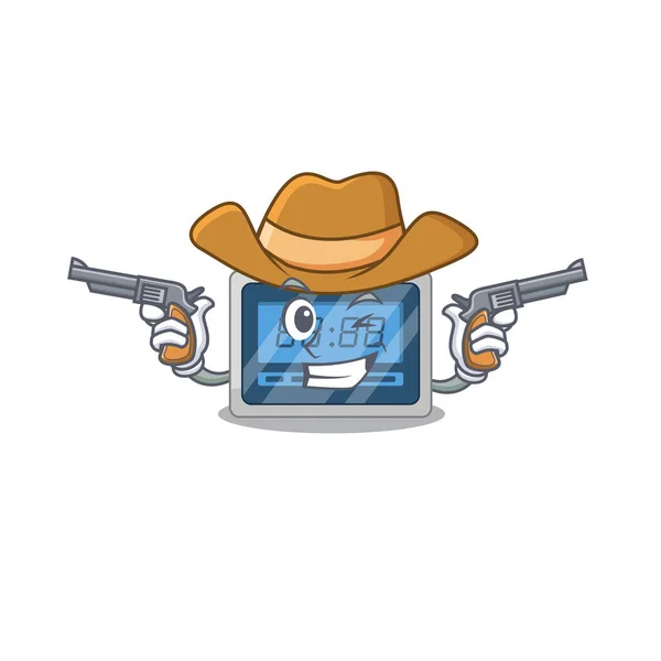 Comicfigur Cowboy Der Digitalen Zeitschaltuhr Mit Gewehren Vektorillustration — Stockvektor