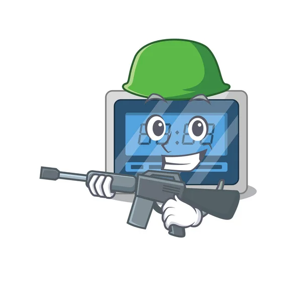 Een Cartoon Foto Van Army Digitale Timer Holding Machine Gun — Stockvector