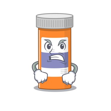 Çizgi film tarzı uyuşturucu şişesinin deli bir yüzü var.