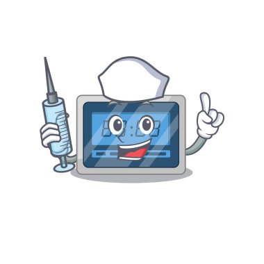 Sayısal zamanlayıcı, şırıngalı hemşire maskotu tasarımı. Vektör illüstrasyonu