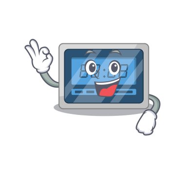 Sayısal zamanlayıcı maskotu tasarımı OK işaret parmağını gösteriyor. Vektör illüstrasyonu