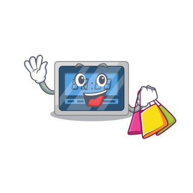 Alışveriş torbaları olan zengin dijital zamanlayıcı çizgi film karakteri. Vektör illüstrasyonu