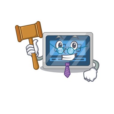 Dijital zamanlayıcı maskotu tasarımının bilge bir yargıcı gözlük takıyor. Vektör illüstrasyonu