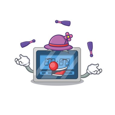 Dijital zamanlayıcı çizgi film tasarımı, hokkabazlık yapmayı başarıyor. Vektör illüstrasyonu