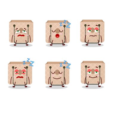 Çizgi film karakteri. Uykulu ifadeli kadın askısı çantası. Vektör illüstrasyonu.