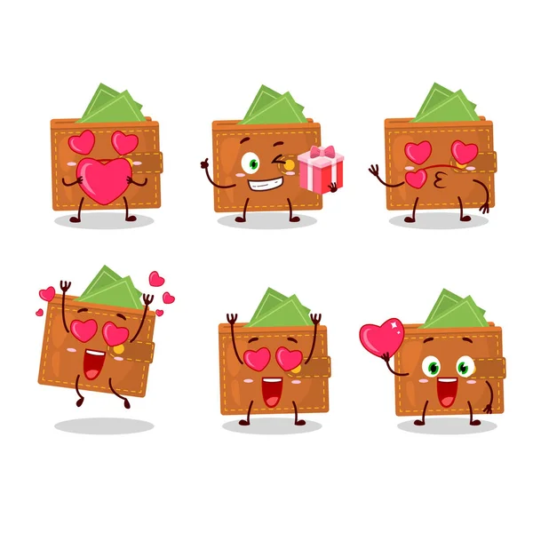 Πορτοφόλι Χαρακτήρα Κινουμένων Σχεδίων Αγάπη Χαριτωμένο Emoticon Vector Εικόνα — Διανυσματικό Αρχείο