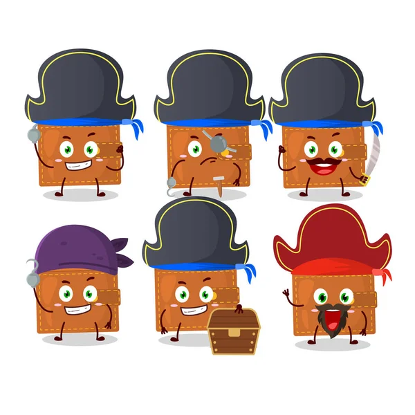 Personaje Dibujos Animados Cartera Con Varios Emoticonos Piratas Ilustración Vectorial — Vector de stock