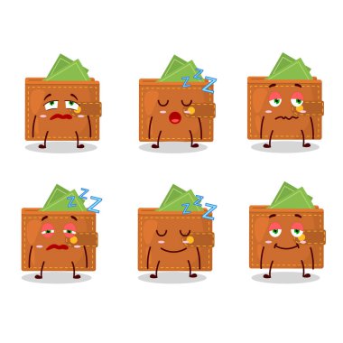 Uykulu ifadeli cüzdan çizgi film karakteri. Vektör illüstrasyonu