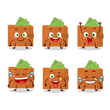 Gülümseyen yüzüyle cüzdanın çizgi film karakteri. Vektör illüstrasyonu