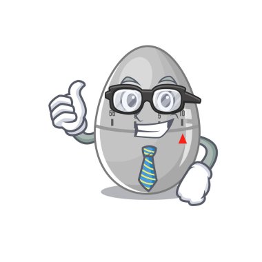 Yumurta mutfağının zamanlayıcısının çizgi film çizimi. İş adamı gözlüklü ve kravatlı.