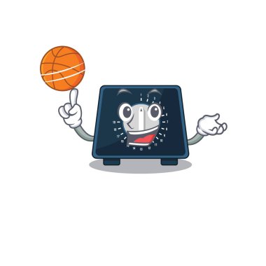 Basketbolla mutfak saatinin spor çizgi filmi maskot tasarımı.