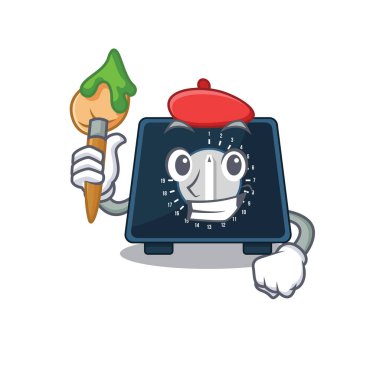 Artistik bir mutfak zamanlayıcısı fırça kullanarak maskot tasarımı yapıyor.