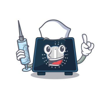 Mutfak zamanlayıcısı. Mütevazı hemşire maskotu. Şırıngalı.