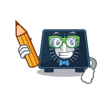 Zeki bir öğrenci mutfağı zamanlayıcısı evde çizgi film karakteri çalışması